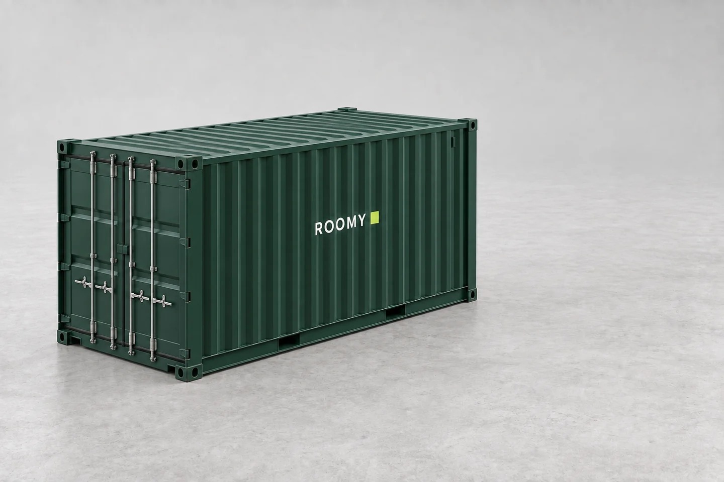 Container standard ROOMY de 20 ft, verde închis, cu ușile originale